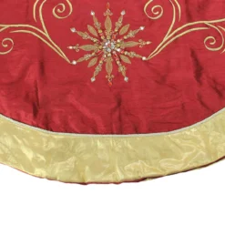 54" Gold And Burgundy Gem Embroidered Snowflake Swirls Silk Christmas Tree Skirt -Noel Twinkle Shop st.20nicks20choice202564590 1 46202.1667576094