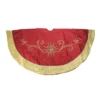 54" Gold And Burgundy Gem Embroidered Snowflake Swirls Silk Christmas Tree Skirt