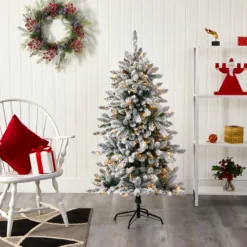 5’ Pre-Lit Flocked Livingston Fir Artificial Christmas Tree, Warm Clear LED Lights -Noel Twinkle Shop t1610 5 19135.1667528894