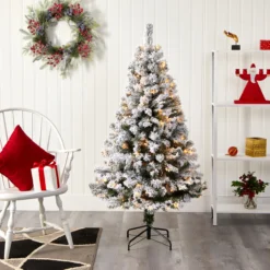 5' Pre-Lit Flocked Fir Artificial Christmas Tree, Warm Clear LED Lights -Noel Twinkle Shop t1739 5 51429.1667535126