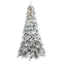 8' Pre-Lit Flocked Vermont Pine Artificial Christmas Tree, Warm Clear LED Lights