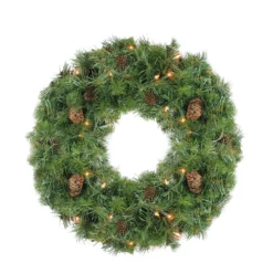 Pre-Lit Dakota Pine Artificial Christmas Wreath - 24-Inch, Clear Lights