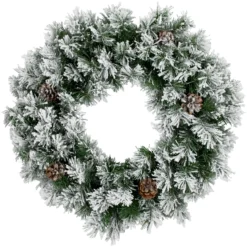 24" Snowy Flocked Angel Pine With Pine Cones Artificial Christmas Wreath - Unlit