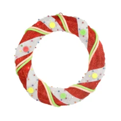 Pre-Lit Candy Cane Stripe Sisal Artificial Christmas Wreath - 18-Inch, Clear Lights