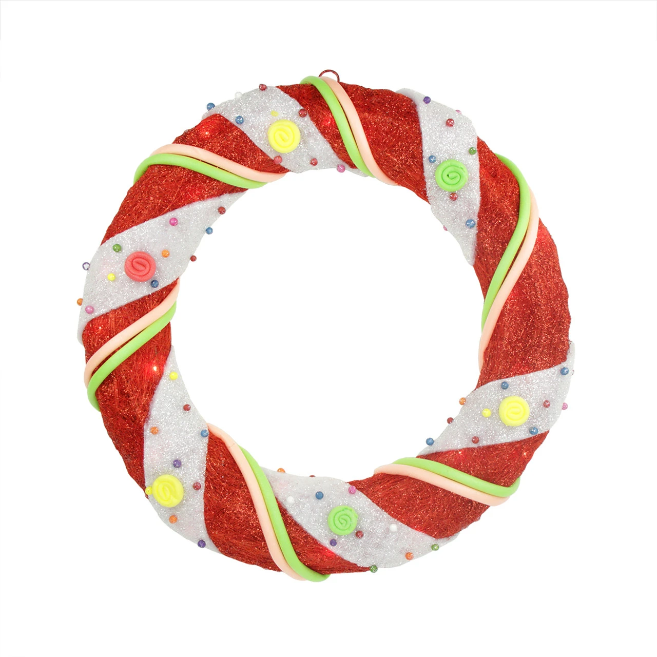 Pre-Lit Candy Cane Stripe Sisal Artificial Christmas Wreath - 18-Inch, Clear Lights 3 Pre-Lit Candy Cane Stripe Sisal Artificial Christmas Wreath - 18-Inch, Clear Lights