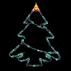 15" Green And Yellow Lighted Christmas Tree Window Silhouette Decoration