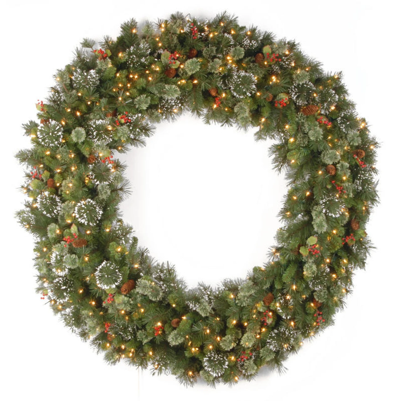 60” Pre-Lit Wintry Pine Artificial Christmas Wreath - Clear Lights 3 60” Pre-Lit Wintry Pine Artificial Christmas Wreath - Clear Lights