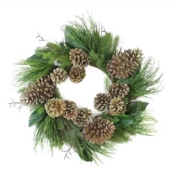 Pine Cones And Foliage Christmas Wreath - 28-Inch, Unlit