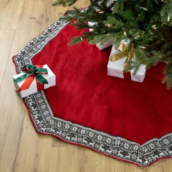 50" Red And Gray Snowflake And Reindeer Christmas Tree Skirt