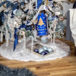 48" White Plush Solid Round Christmas Tree Skirt -Noel Twinkle Shop winter20blues 620cropped 20147.1670623728