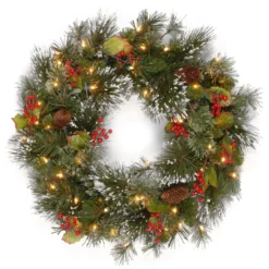 24" Pre-Lit Wintry Pine Artificial Christmas Wreath - LED Lights And BO