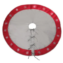Set Of 2 Gray And Red Snowflake Christmas Tree Skirts With Ties 54"