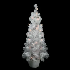 3.5' X 18'' Pre-Lit Potted Flocked White Tinsel Artificial Christmas Tree - Clear Lights
