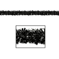 Club Pack Of 12 Festive Metallic Black Foil Tinsel 6-Ply Halloween Christmas Garlands 15' - Unlit