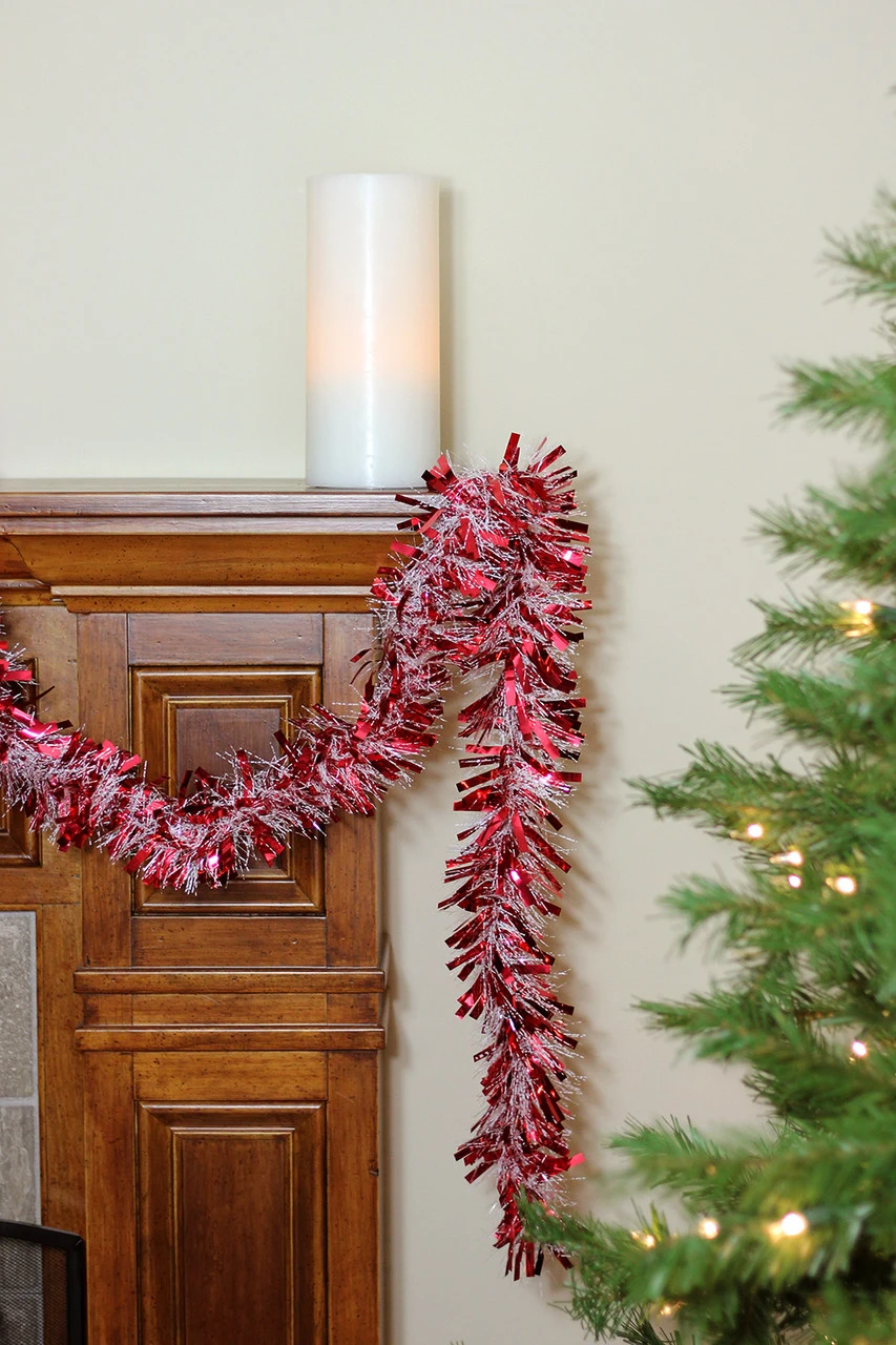 50' X 4" Red And White Wide Cut Snowblush Tinsel Christmas Garland - Unlit 5 50' X 4" Red And White Wide Cut Snowblush Tinsel Christmas Garland - Unlit - Image 3