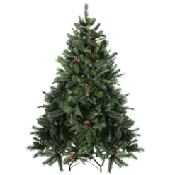 6.5' Full Snowy Delta Pine With Pine Cones Artificial Christmas Tree, Unlit
