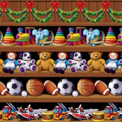 Pack Of 6 Printed Christmas Santa's Workshop Backdrop 4' X 30'