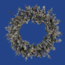 Pre-Lit Frosted Wistler Fir Artificial Christmas Wreath - 36-Inch, Clear Dura Lights