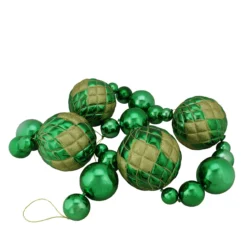 6' Shiny Green Shatterproof Christmas Ball Garland With Gold Glitter Accents