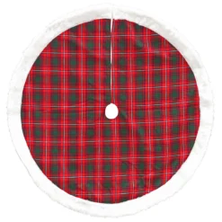 48" Red And White Plaid Border Christmas Tree Skirt