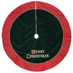 48" Red And Green 'MERRY CHRISTMAS' Plaid Christmas Tree Skirt