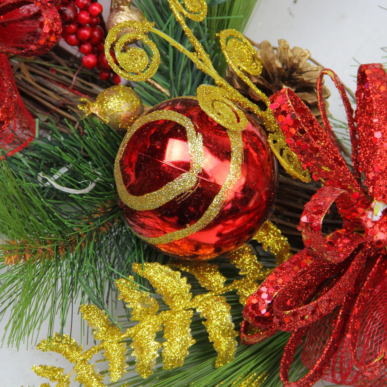 26" Long Needle Pine And Berry Artificial Christmas Teardrop Swag, Unlit 4 26" Long Needle Pine And Berry Artificial Christmas Teardrop Swag, Unlit - Image 2